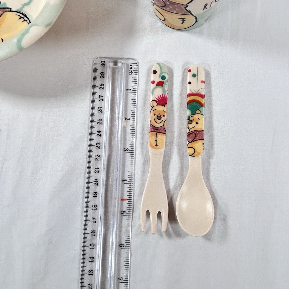 Disney Winnie the Pooh Toddler Dinnerware Bowl Cup Fork Spoon Rise And Shine - Picture 9 of 9